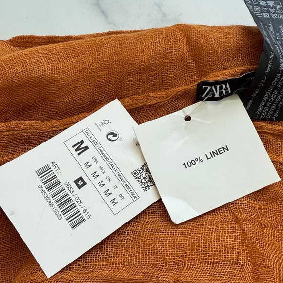 Zara Linen Scarf Deep Orange NWT - Picture 4 of 9